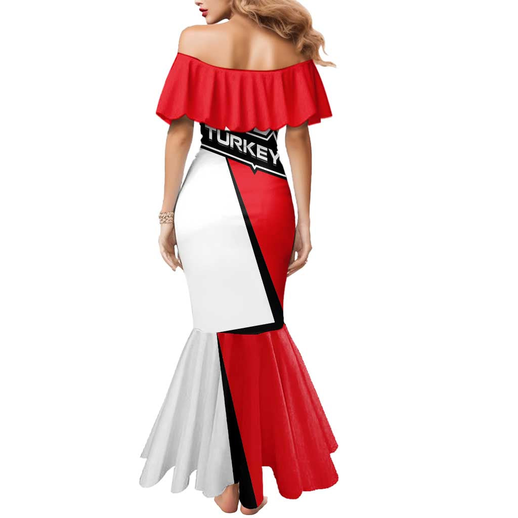 Turkey Flag and Modern Graphic Design Mermaid Dress with Bold Red and Black Elements