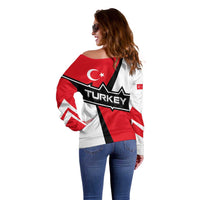 Turkey Flag and Modern Graphic Design Off Shoulder Sweater with Bold Red and Black Elements