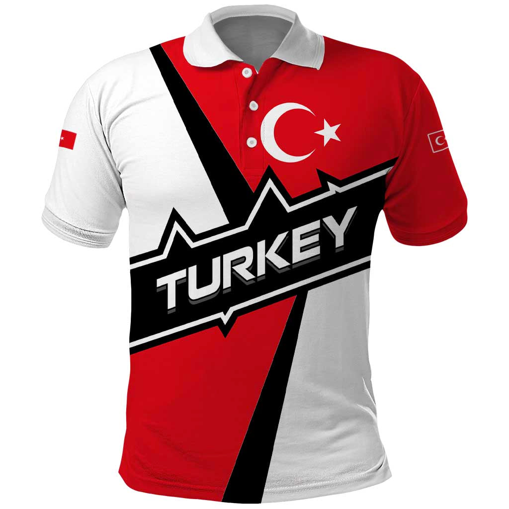 Turkey Flag and Modern Graphic Design Polo Shirt with Bold Red and Black Elements