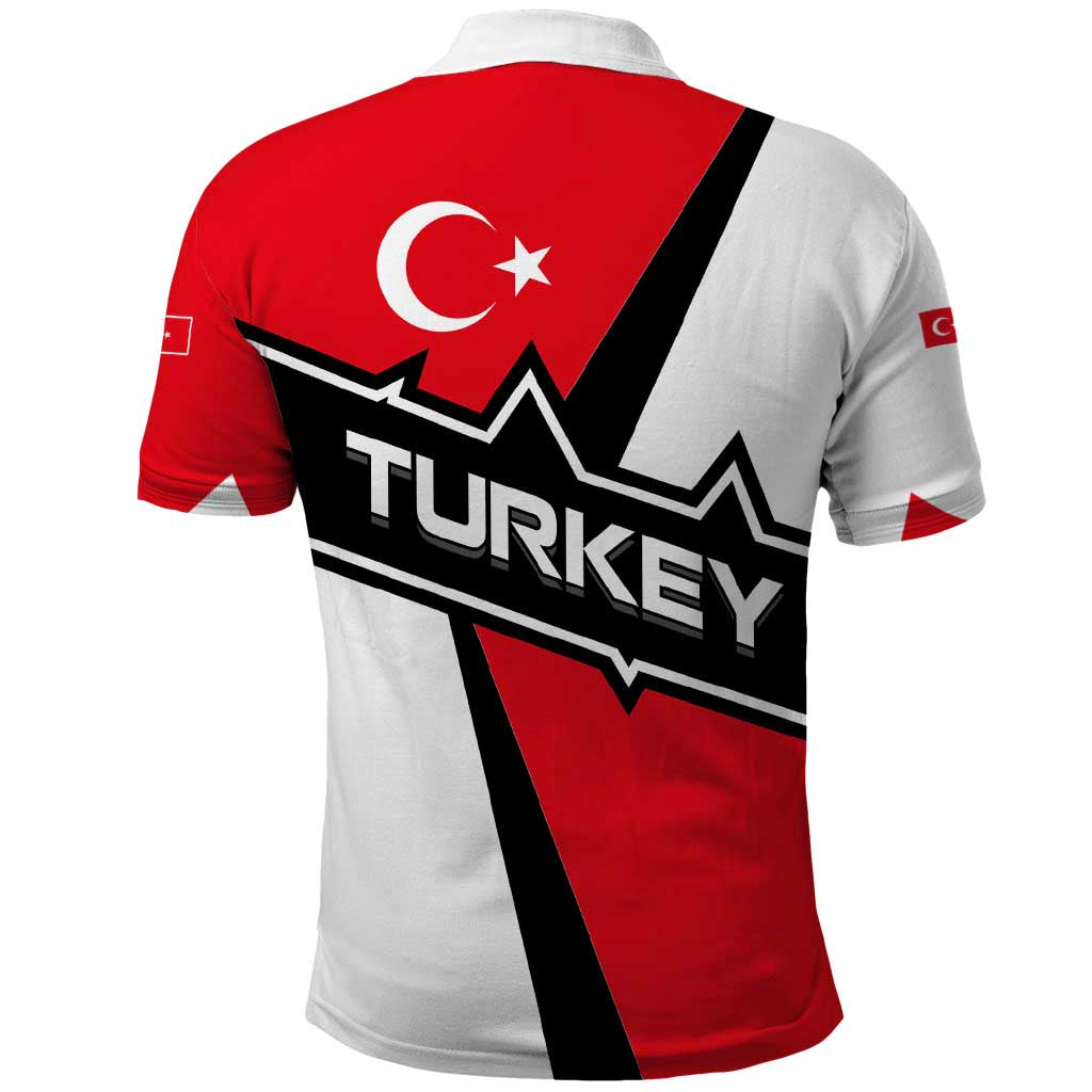 Turkey Flag and Modern Graphic Design Polo Shirt with Bold Red and Black Elements