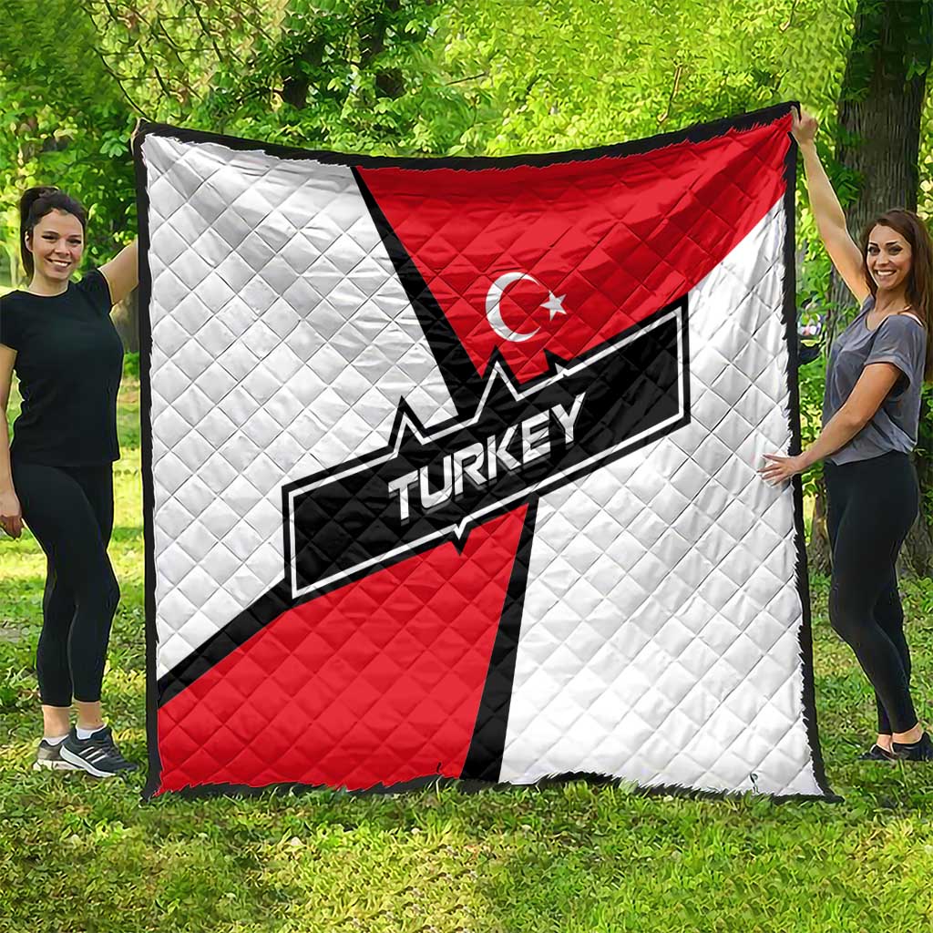 Turkey Flag and Modern Graphic Design Quilt with Bold Red and Black Elements