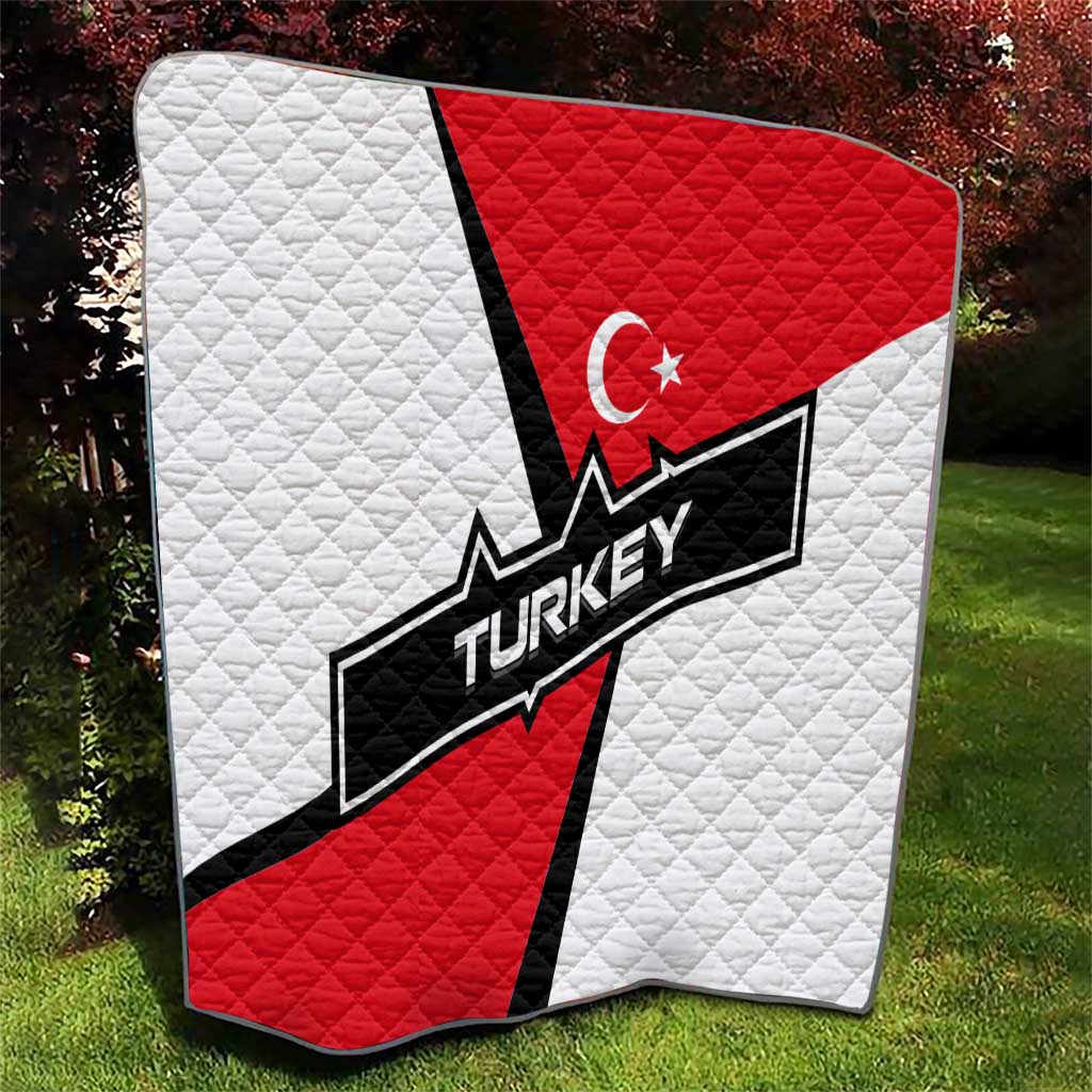 Turkey Flag and Modern Graphic Design Quilt with Bold Red and Black Elements