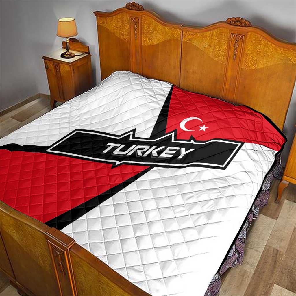 Turkey Flag and Modern Graphic Design Quilt with Bold Red and Black Elements