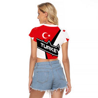 Turkey Flag and Modern Graphic Design Raglan Cropped T Shirt with Bold Red and Black Elements