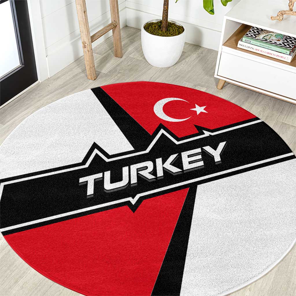 Turkey Flag and Modern Graphic Design Round Carpet with Bold Red and Black Elements