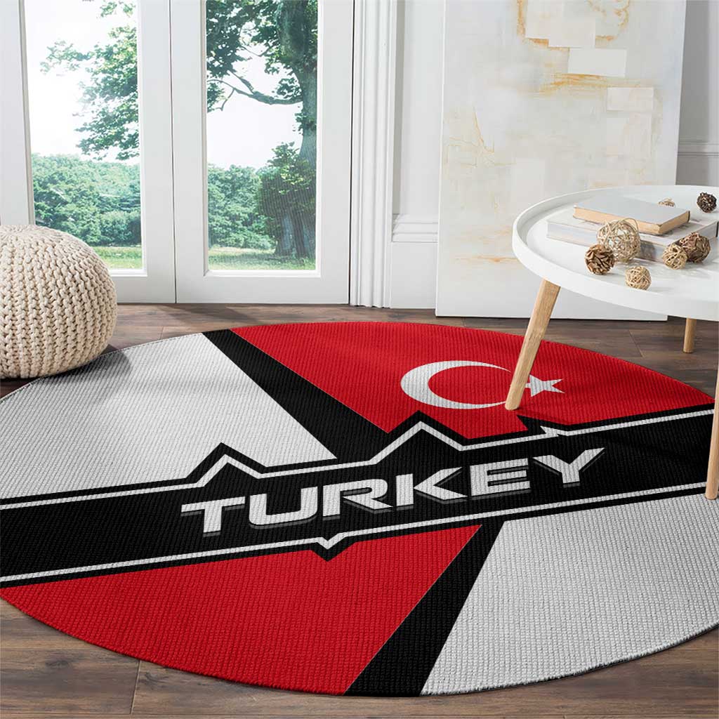 Turkey Flag and Modern Graphic Design Round Carpet with Bold Red and Black Elements