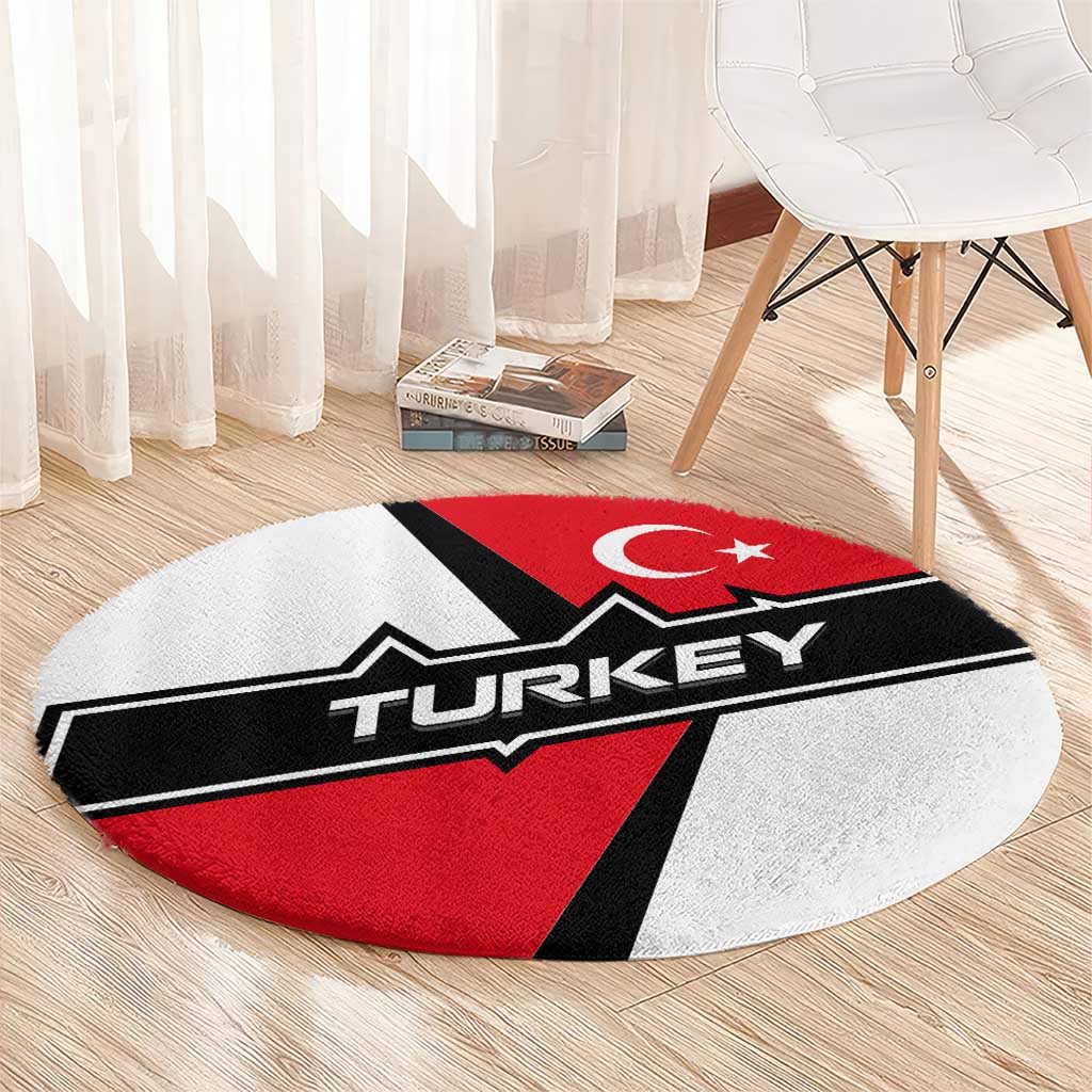 Turkey Flag and Modern Graphic Design Round Carpet with Bold Red and Black Elements