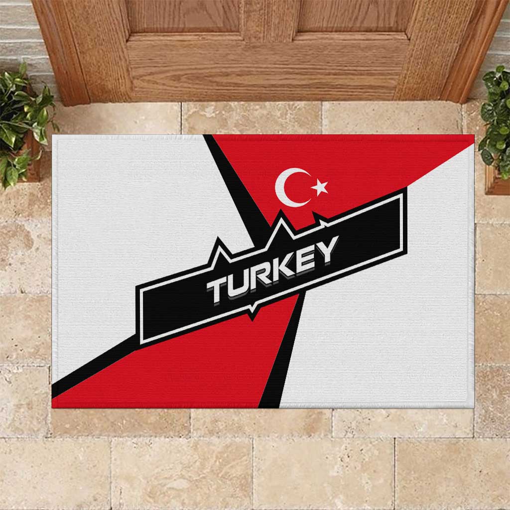 Turkey Flag and Modern Graphic Design Rubber Doormat with Bold Red and Black Elements