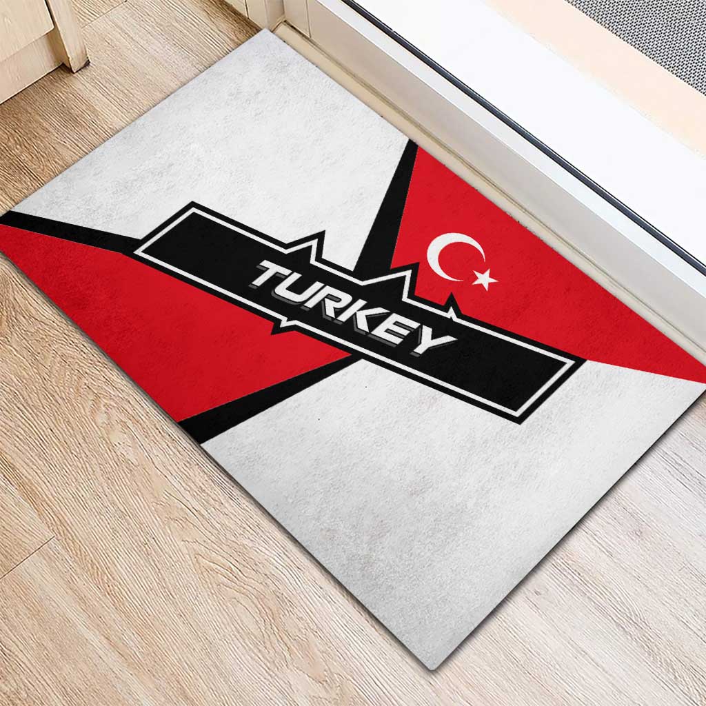 Turkey Flag and Modern Graphic Design Rubber Doormat with Bold Red and Black Elements