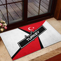 Turkey Flag and Modern Graphic Design Rubber Doormat with Bold Red and Black Elements