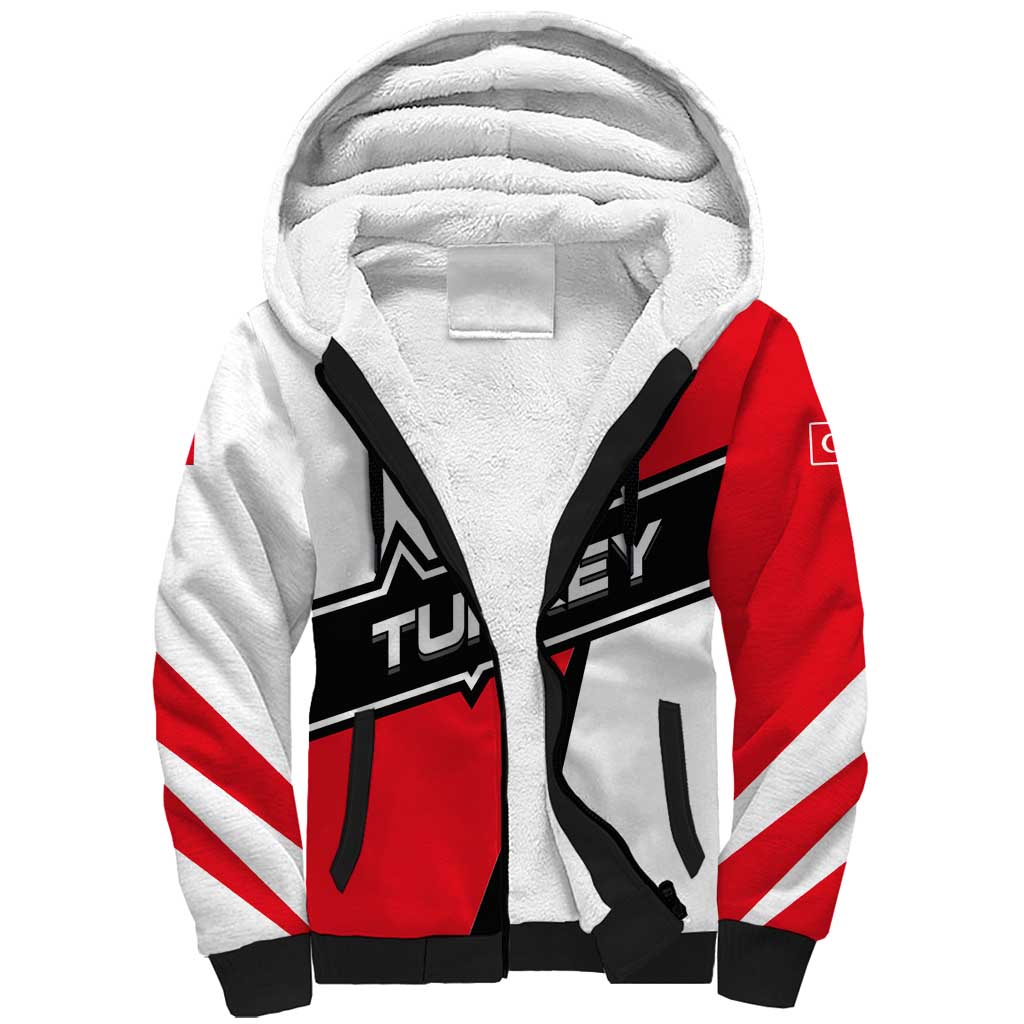 Turkey Flag and Modern Graphic Design Sherpa Hoodie with Bold Red and Black Elements