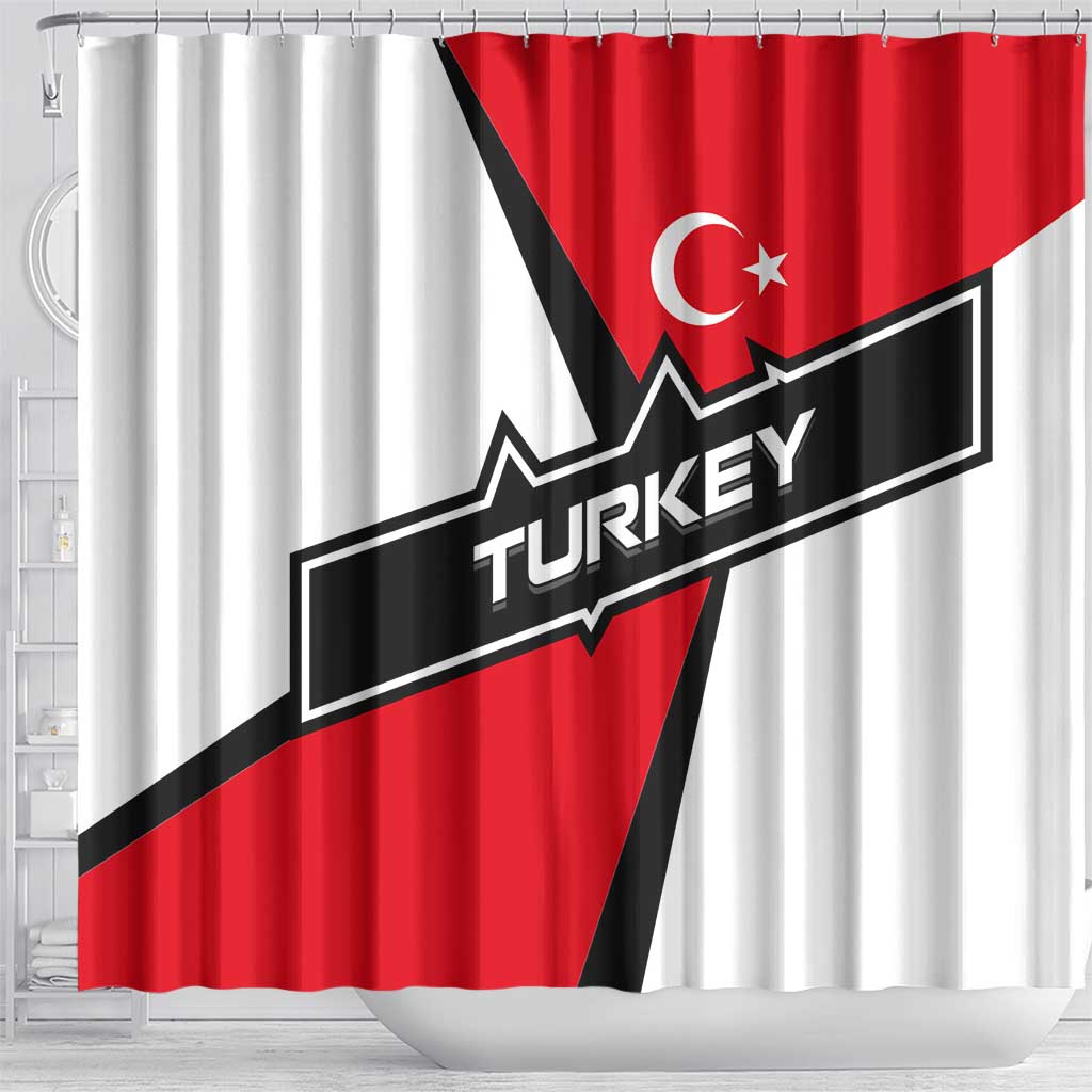 Turkey Flag and Modern Graphic Design Shower Curtain with Bold Red and Black Elements