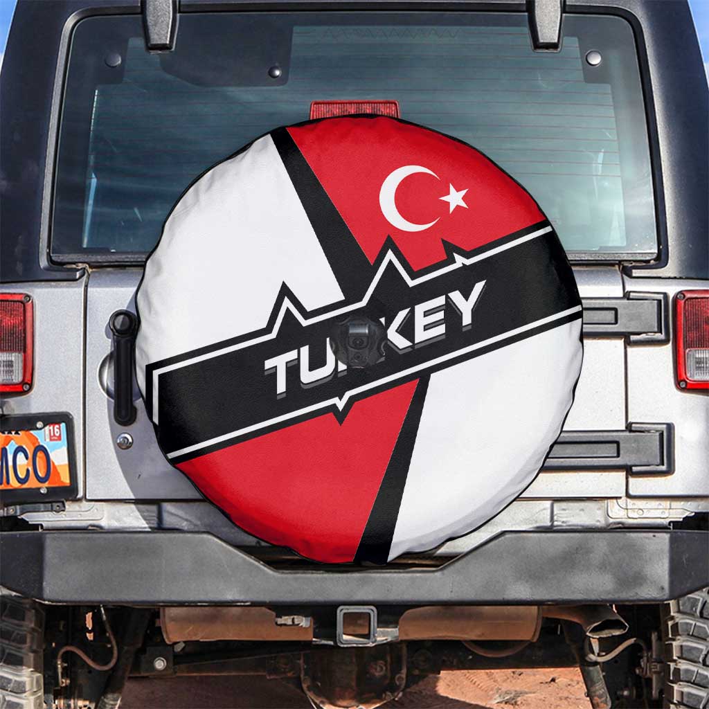 Turkey Flag and Modern Graphic Design Spare Tire Cover with Bold Red and Black Elements