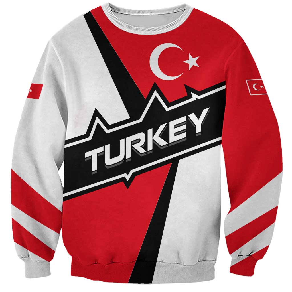 Turkey Flag and Modern Graphic Design Sweatshirt with Bold Red and Black Elements