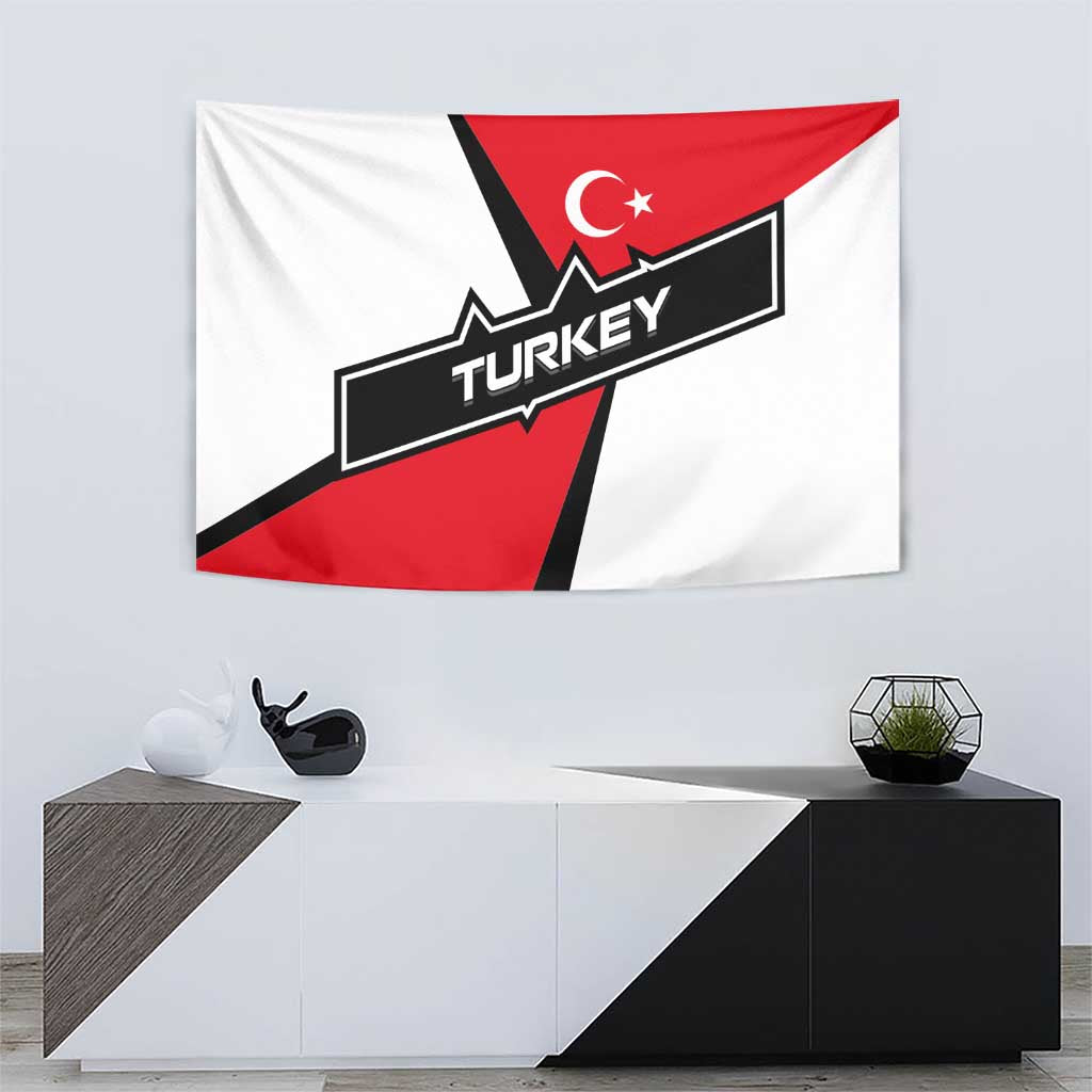 Turkey Flag and Modern Graphic Design Tapestry with Bold Red and Black Elements