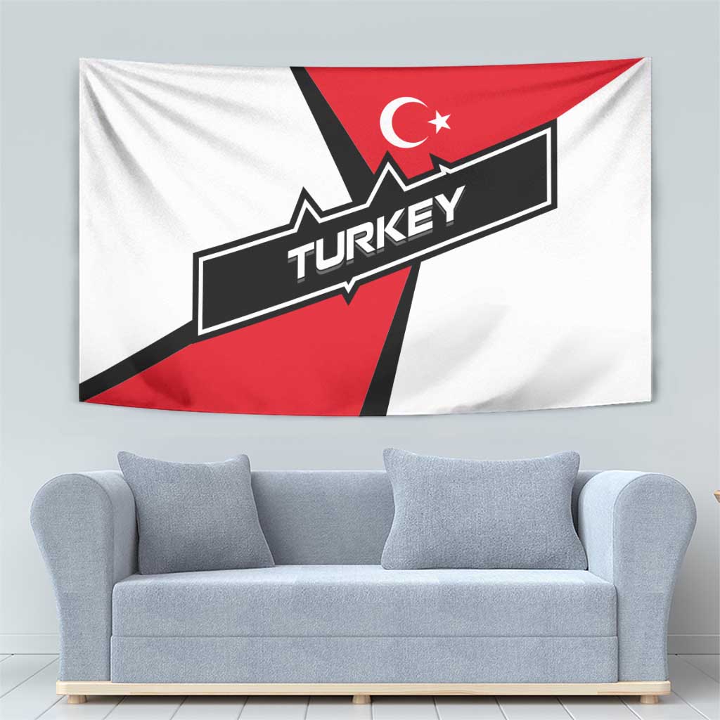 Turkey Flag and Modern Graphic Design Tapestry with Bold Red and Black Elements