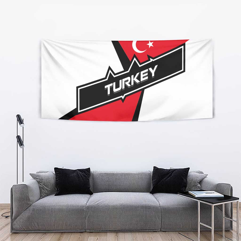 Turkey Flag and Modern Graphic Design Tapestry with Bold Red and Black Elements
