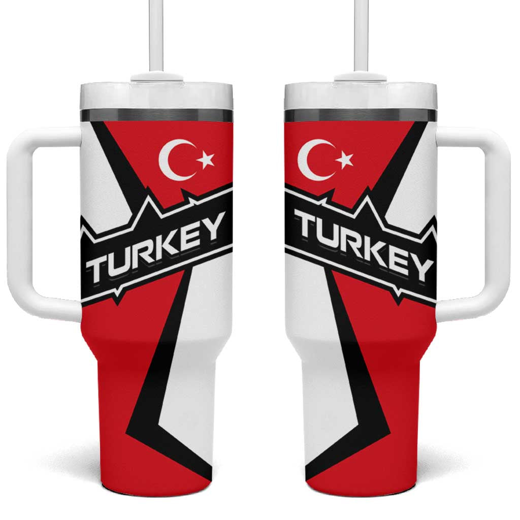 Turkey Flag and Modern Graphic Design Tumbler With Handle with Bold Red and Black Elements