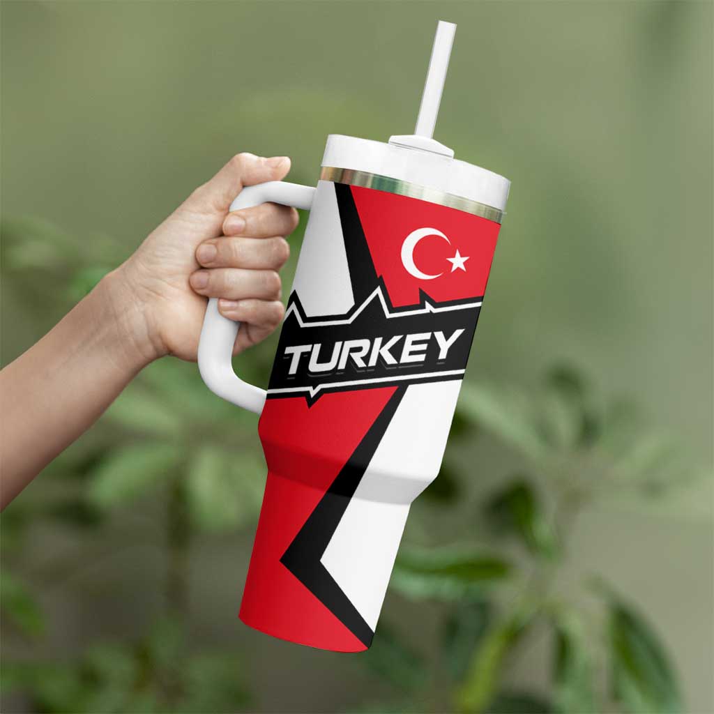 Turkey Flag and Modern Graphic Design Tumbler With Handle with Bold Red and Black Elements