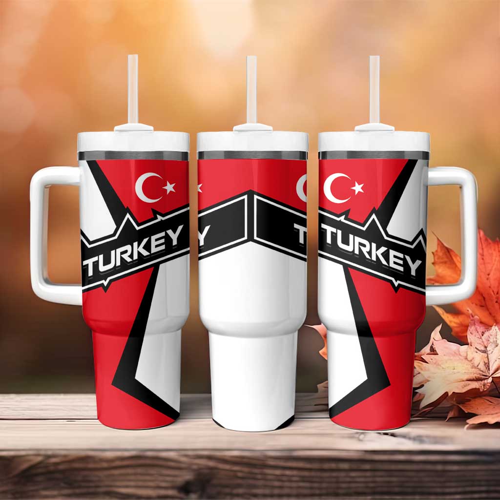 Turkey Flag and Modern Graphic Design Tumbler With Handle with Bold Red and Black Elements