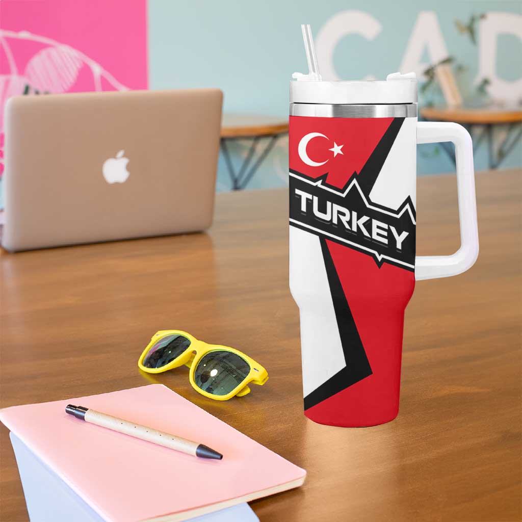 Turkey Flag and Modern Graphic Design Tumbler With Handle with Bold Red and Black Elements