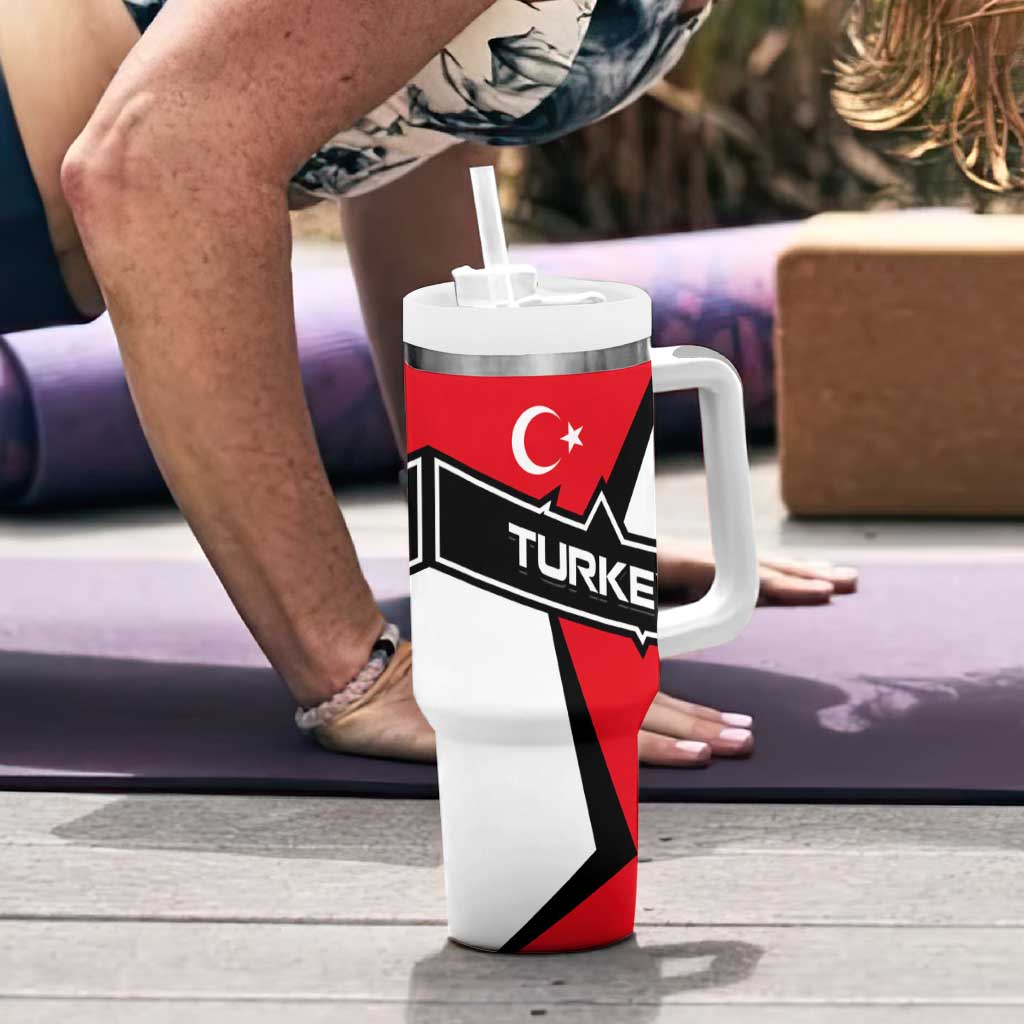 Turkey Flag and Modern Graphic Design Tumbler With Handle with Bold Red and Black Elements