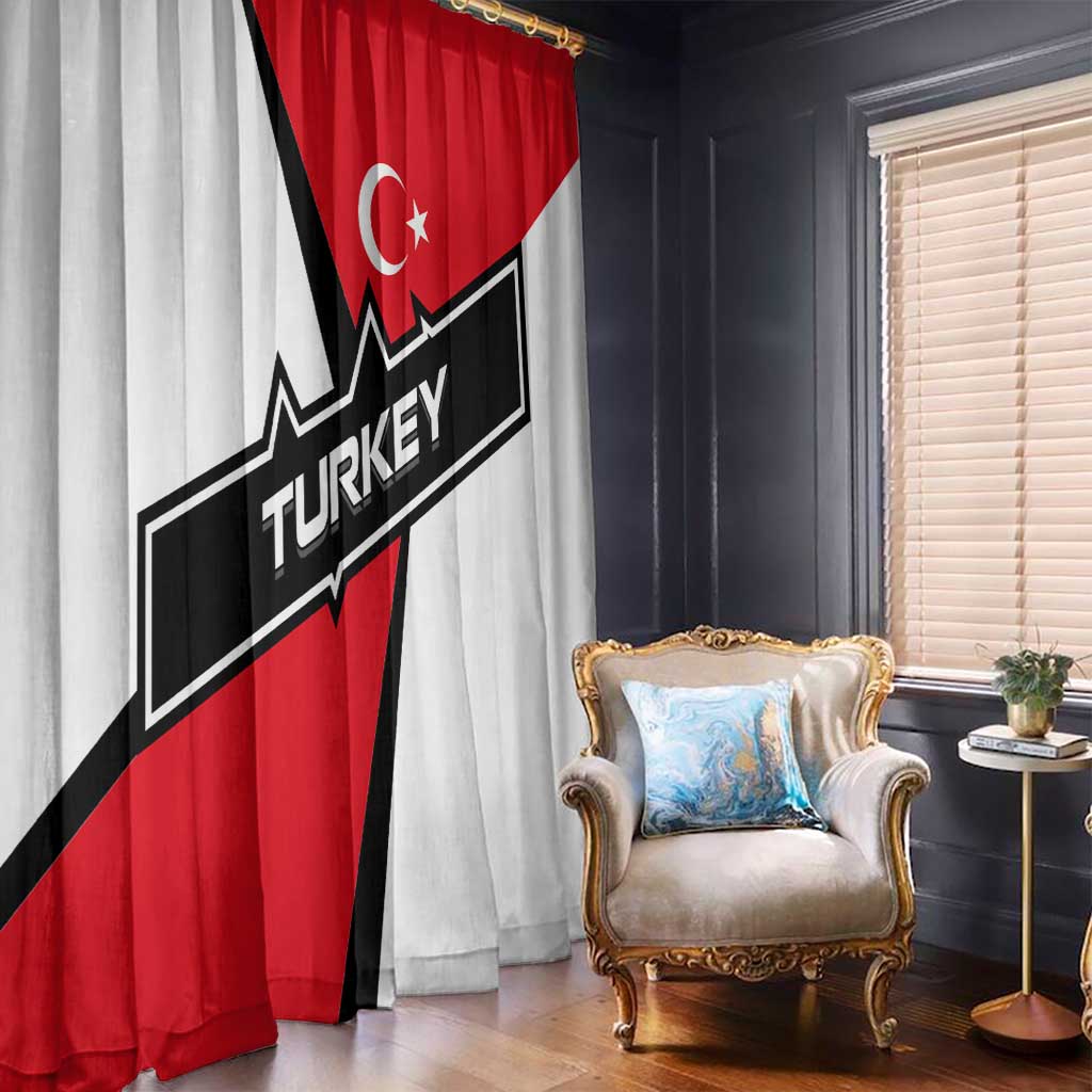 Turkey Flag and Modern Graphic Design Window Curtain with Bold Red and Black Elements