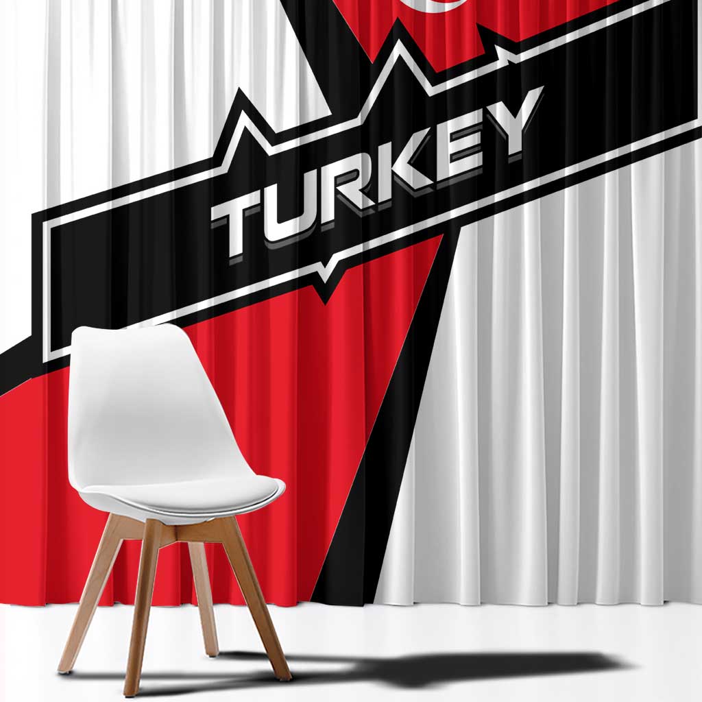 Turkey Flag and Modern Graphic Design Window Curtain with Bold Red and Black Elements