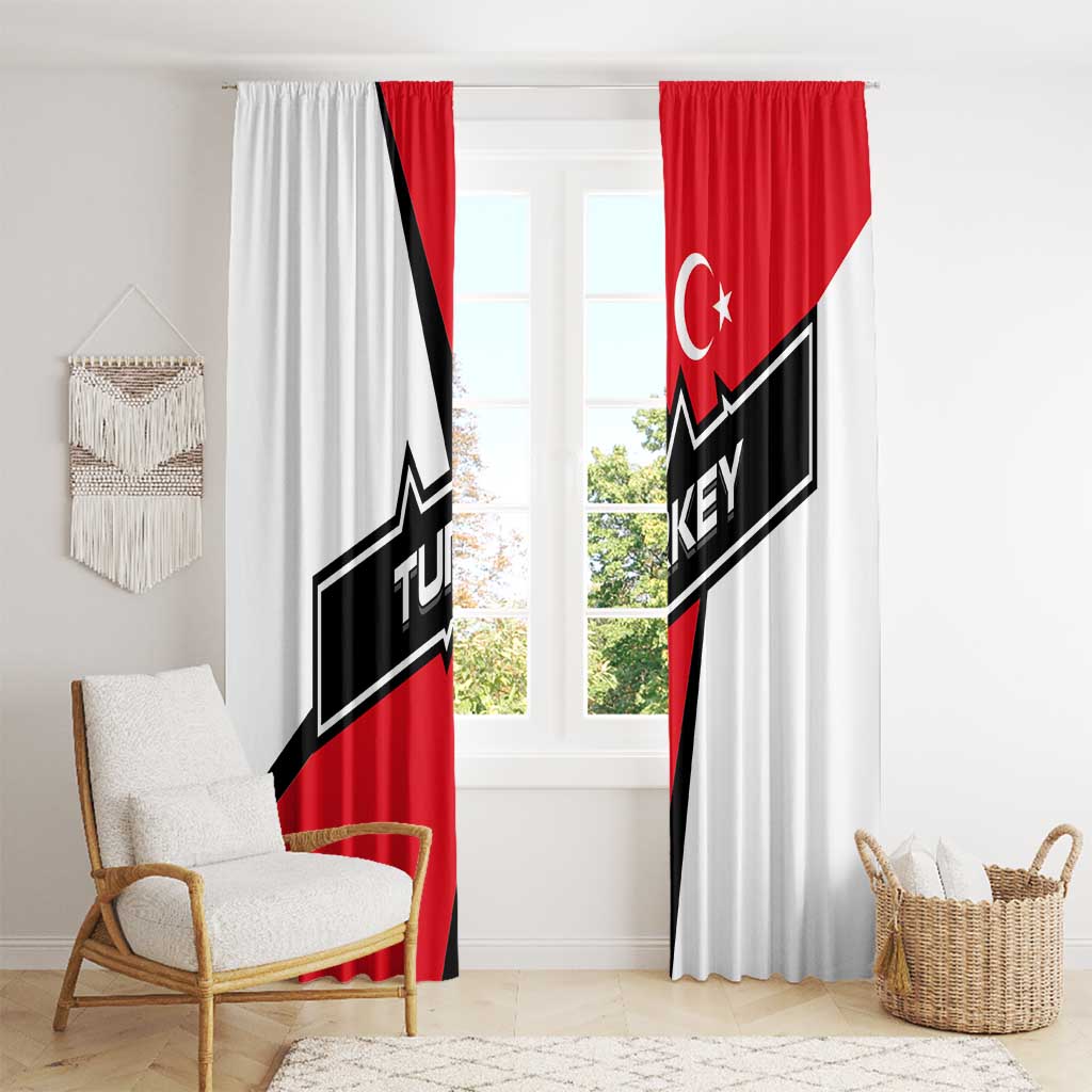 Turkey Flag and Modern Graphic Design Window Curtain with Bold Red and Black Elements