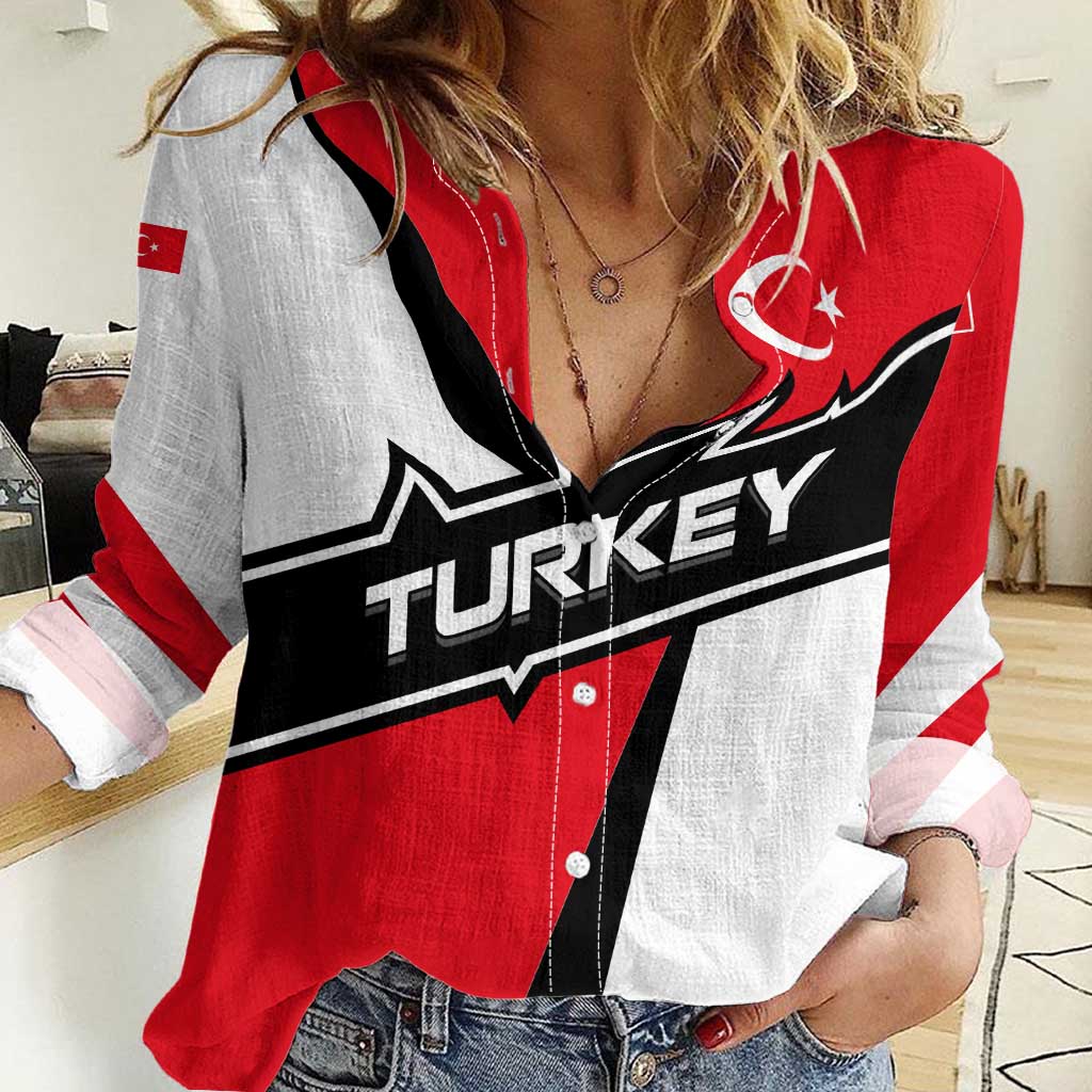 Turkey Flag and Modern Graphic Design Women Casual Shirt with Bold Red and Black Elements