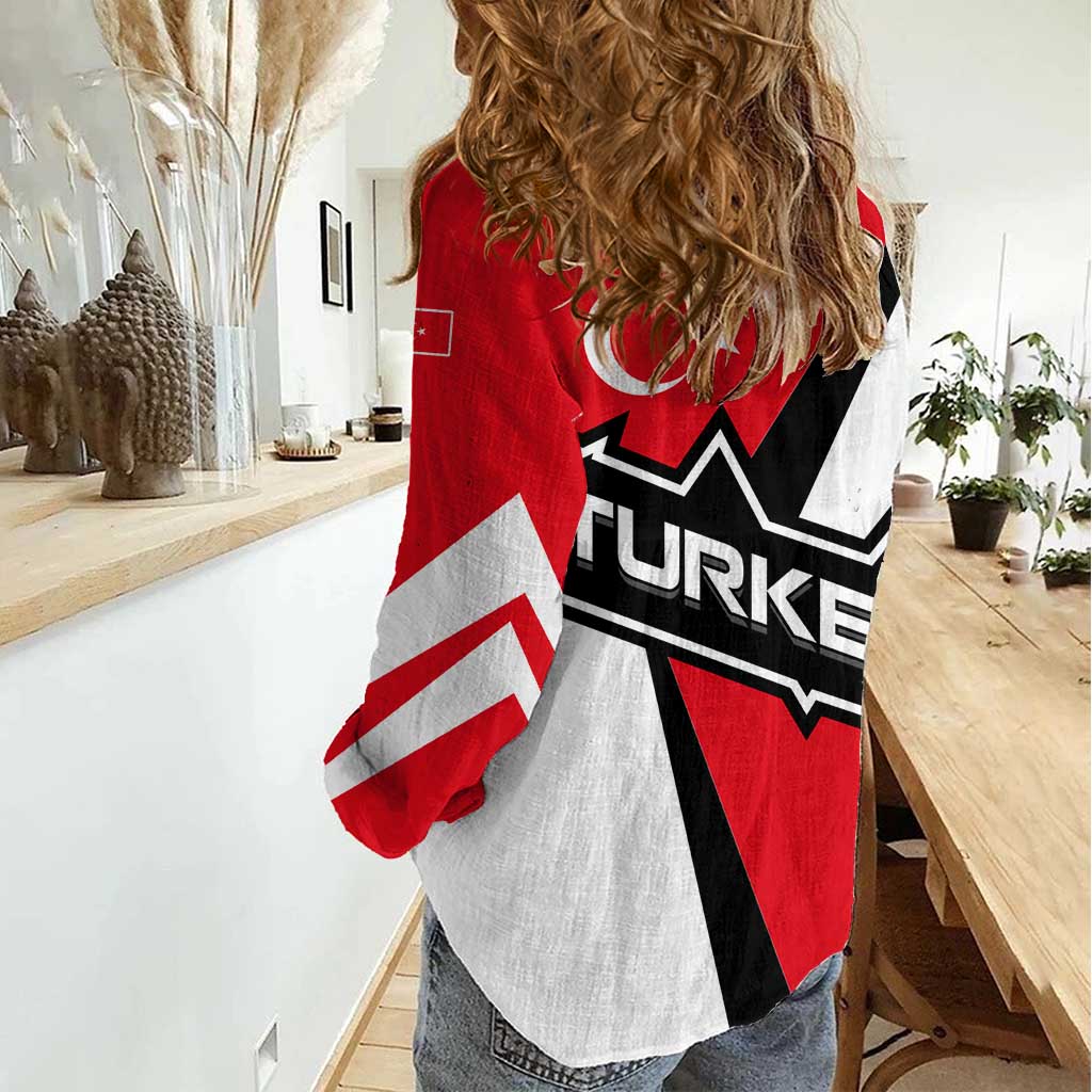Turkey Flag and Modern Graphic Design Women Casual Shirt with Bold Red and Black Elements