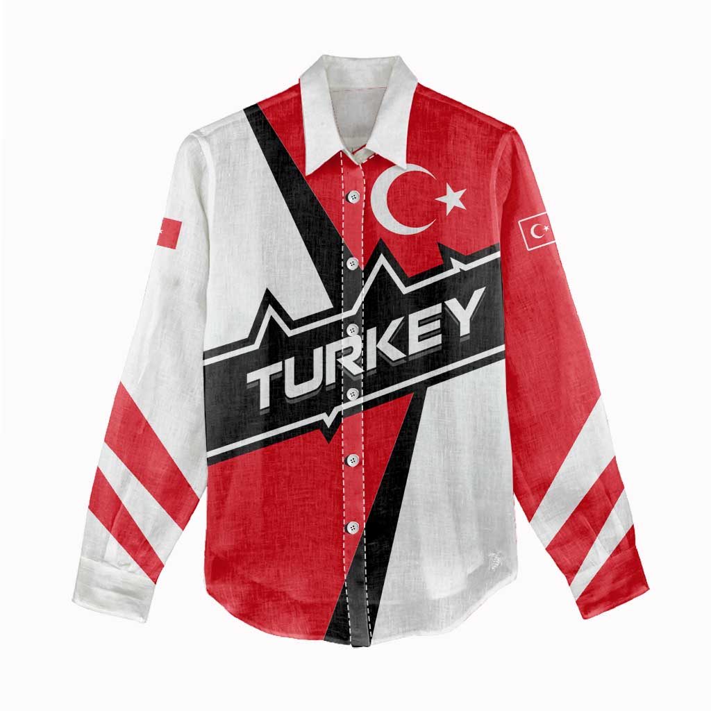 Turkey Flag and Modern Graphic Design Women Casual Shirt with Bold Red and Black Elements