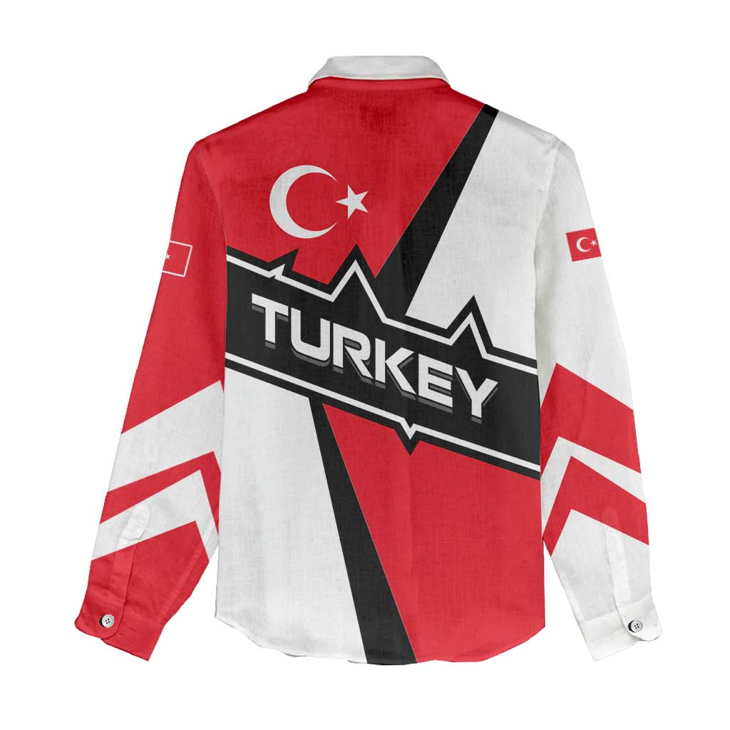 Turkey Flag and Modern Graphic Design Women Casual Shirt with Bold Red and Black Elements