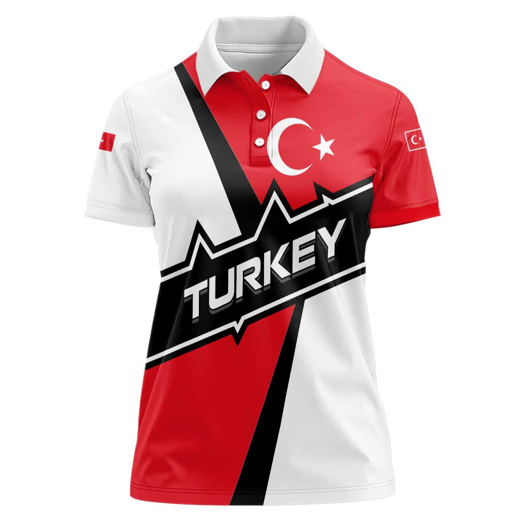 Turkey Flag and Modern Graphic Design Women Polo Shirt with Bold Red and Black Elements