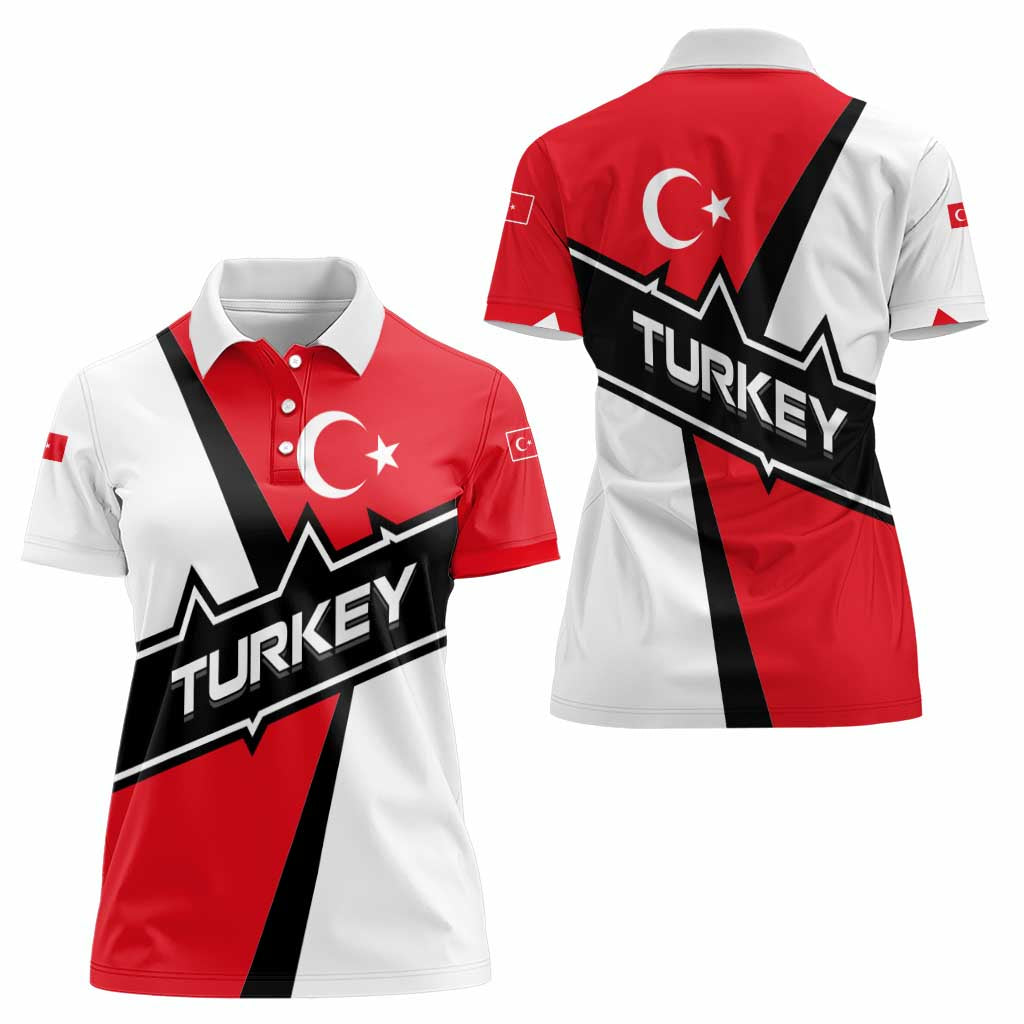 Turkey Flag and Modern Graphic Design Women Polo Shirt with Bold Red and Black Elements