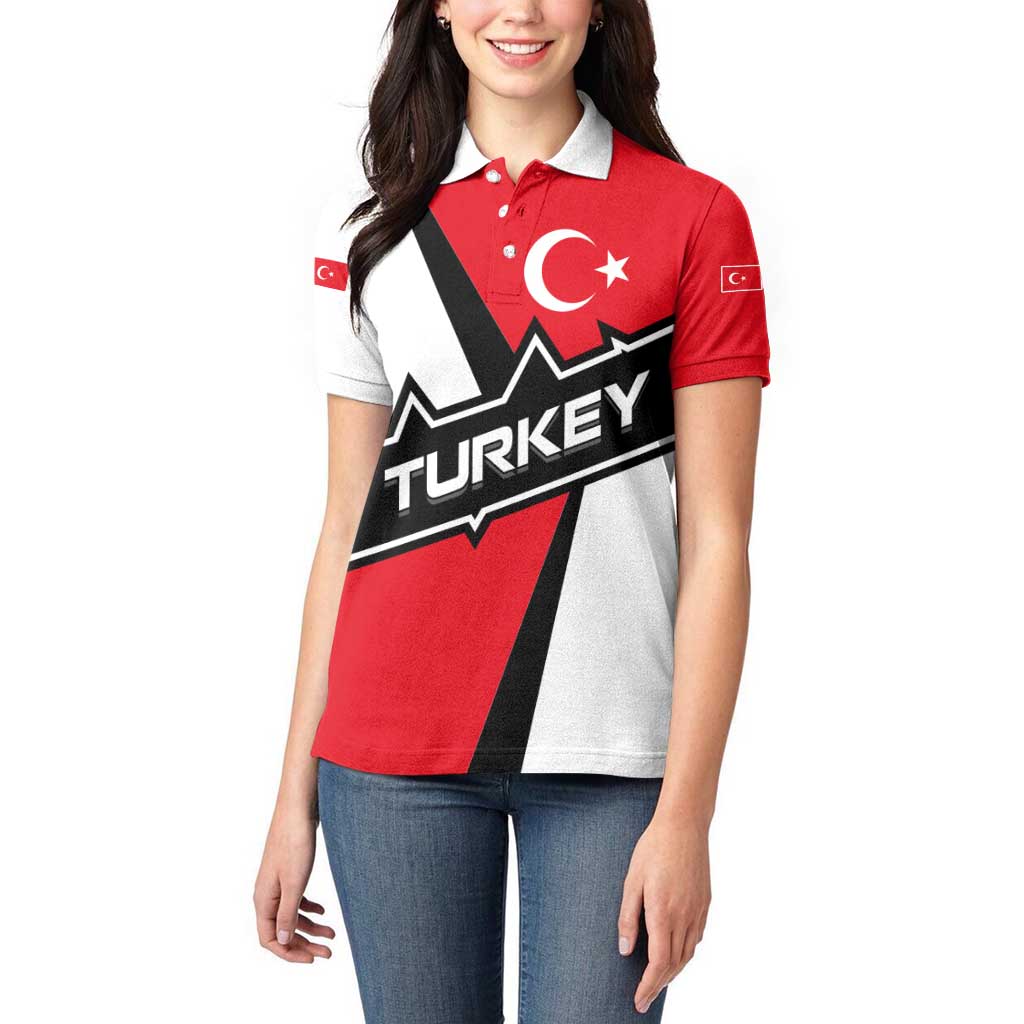 Turkey Flag and Modern Graphic Design Women Polo Shirt with Bold Red and Black Elements
