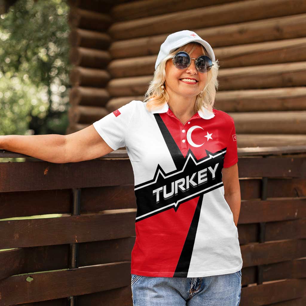 Turkey Flag and Modern Graphic Design Women Polo Shirt with Bold Red and Black Elements