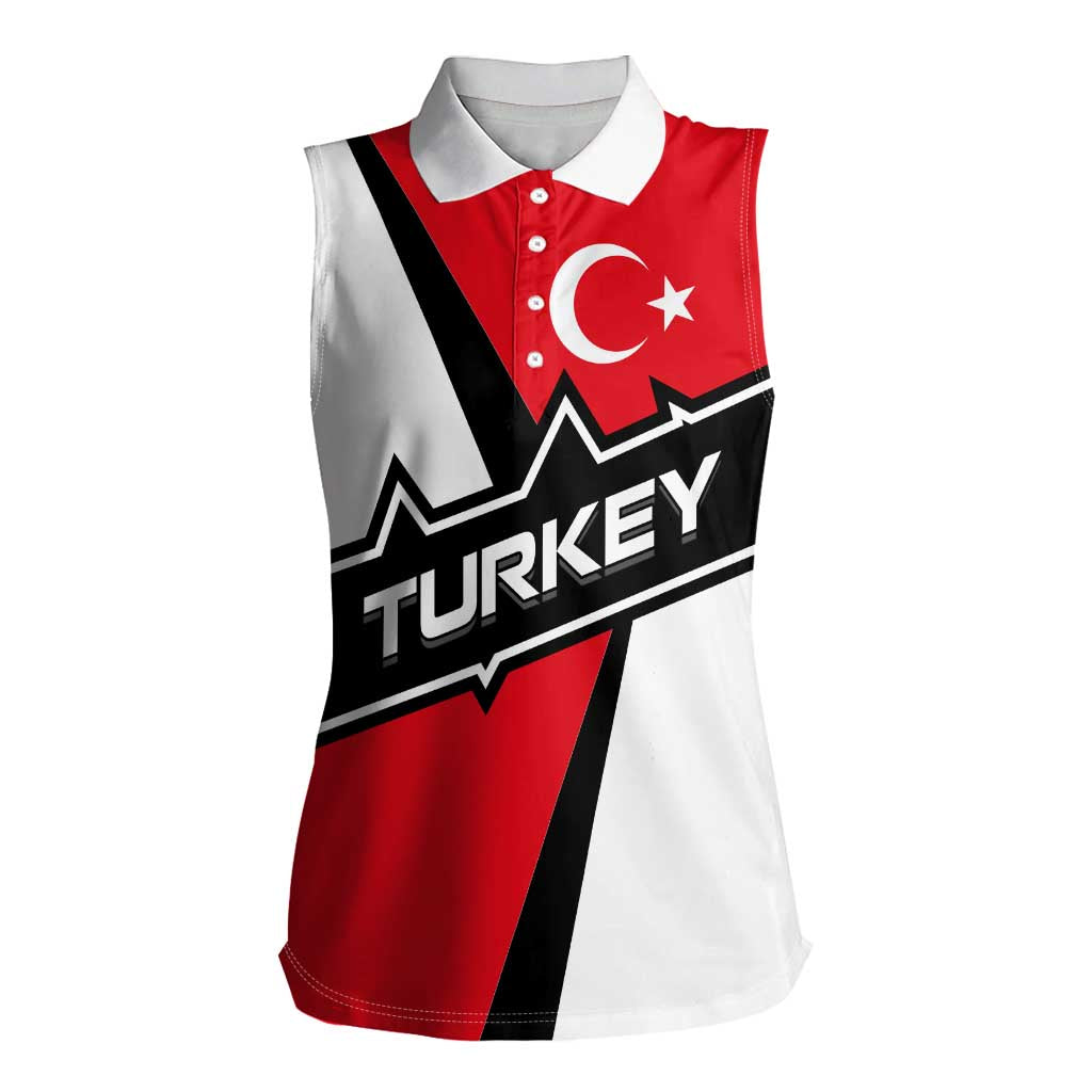 Turkey Flag and Modern Graphic Design Women Sleeveless Polo Shirt with Bold Red and Black Elements