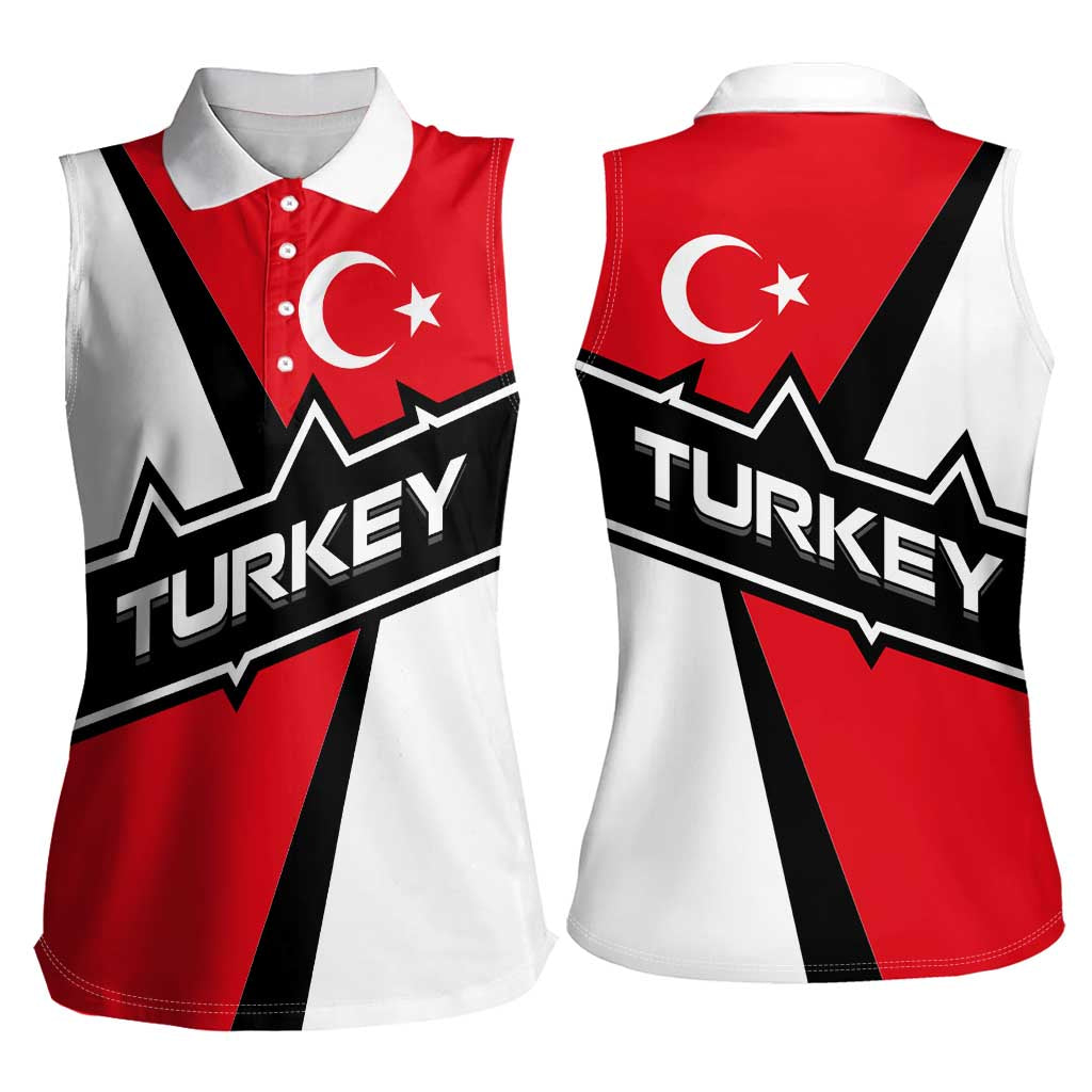 Turkey Flag and Modern Graphic Design Women Sleeveless Polo Shirt with Bold Red and Black Elements