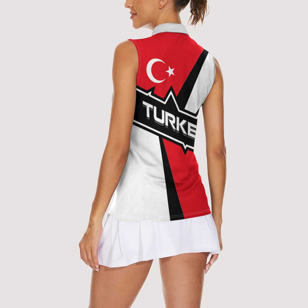 Turkey Flag and Modern Graphic Design Women Sleeveless Polo Shirt with Bold Red and Black Elements