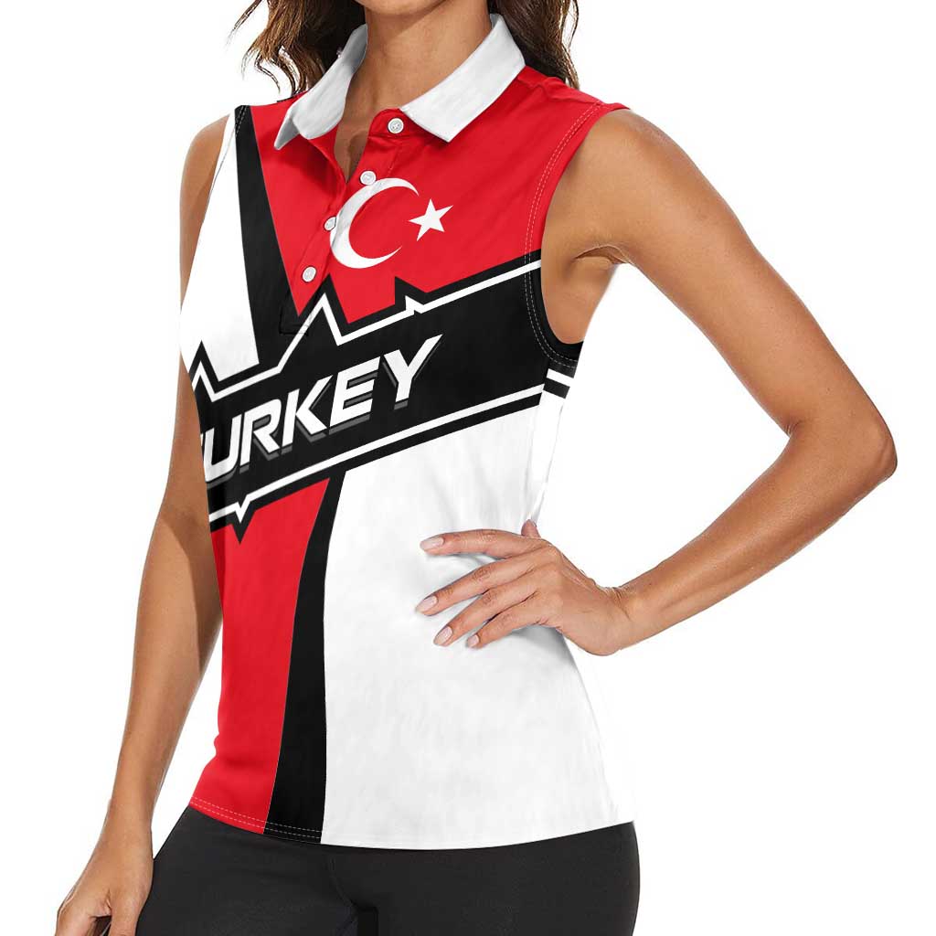 Turkey Flag and Modern Graphic Design Women Sleeveless Polo Shirt with Bold Red and Black Elements