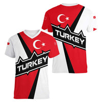 Turkey Flag and Modern Graphic Design Women V-Neck T-Shirt with Bold Red and Black Elements