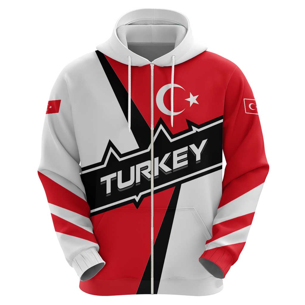 Turkey Flag and Modern Graphic Design Zip Hoodie with Bold Red and Black Elements