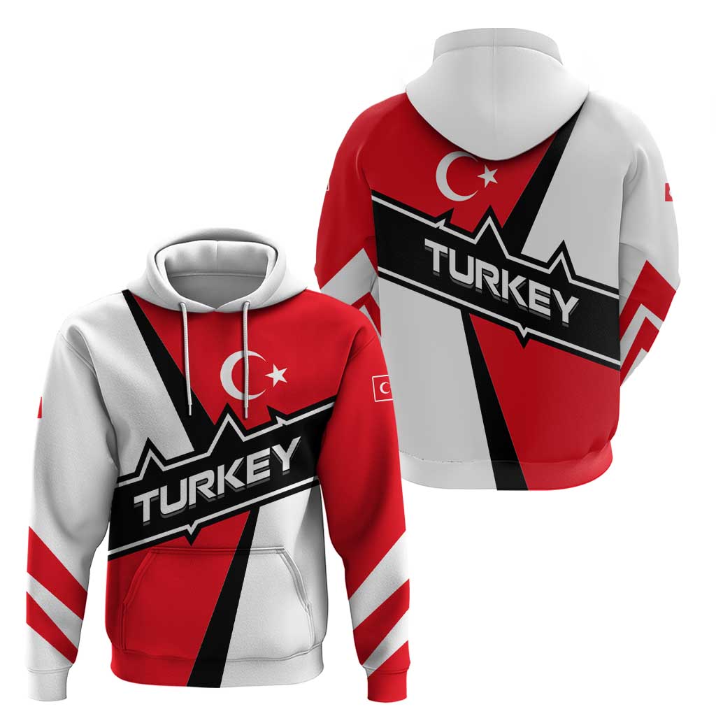 Turkey Flag and Modern Graphic Design Zip Hoodie with Bold Red and Black Elements