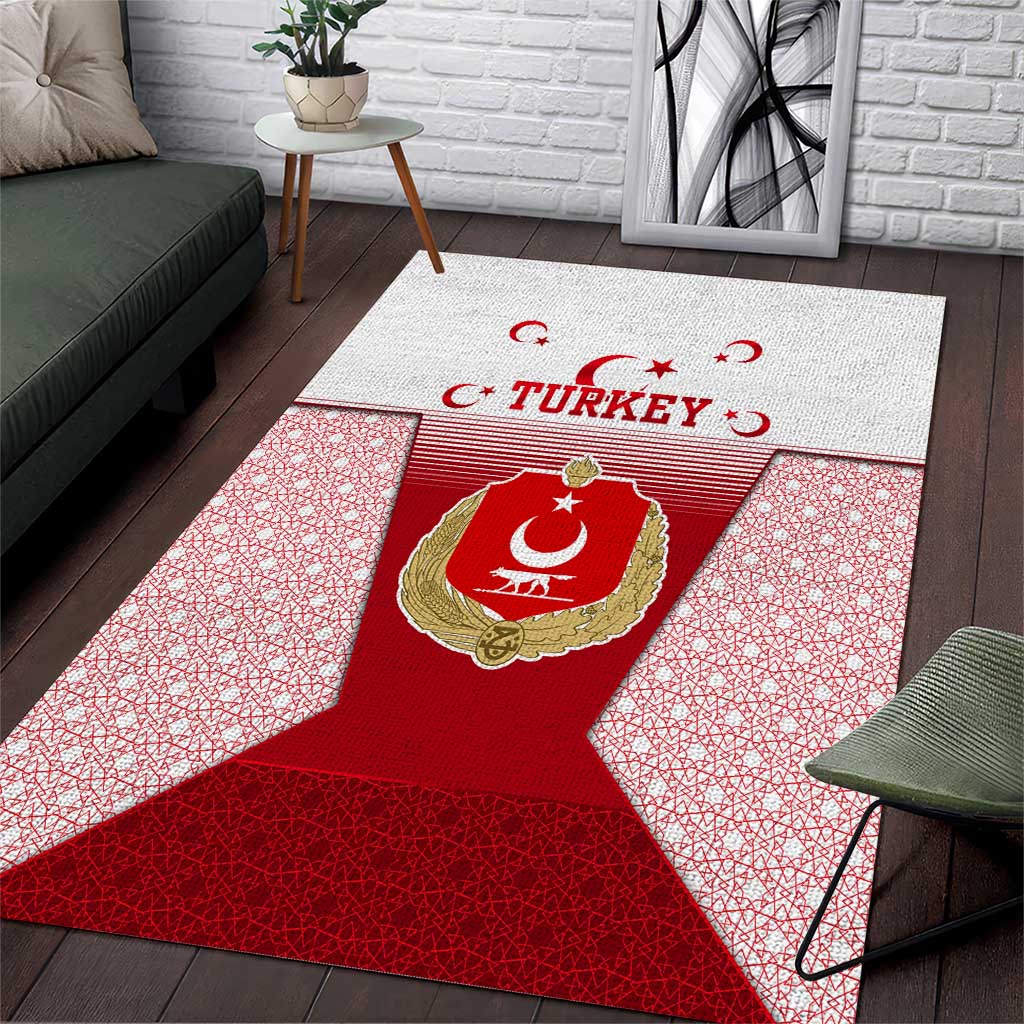 Turkey National Emblem and Cartoon Turkey Bird Area Rug with Red and White Gradient Design