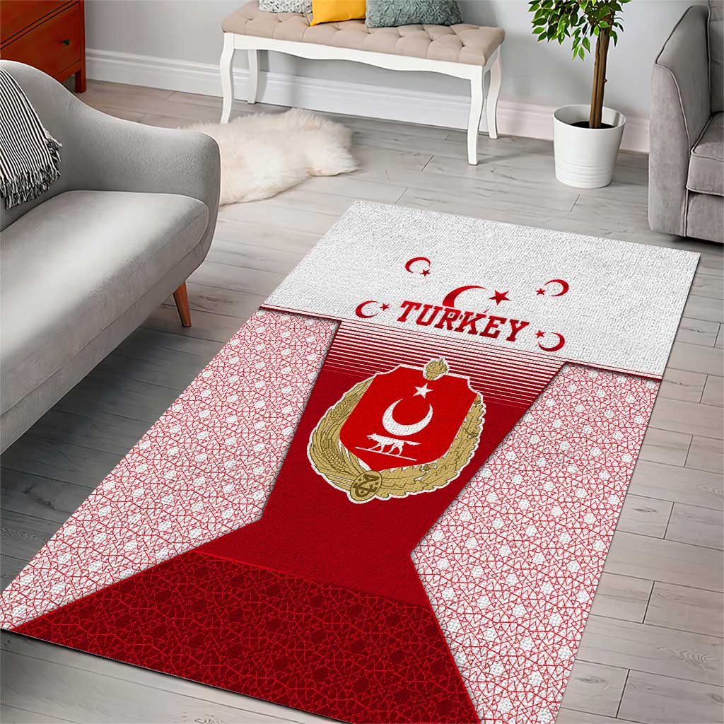 Turkey National Emblem and Cartoon Turkey Bird Area Rug with Red and White Gradient Design