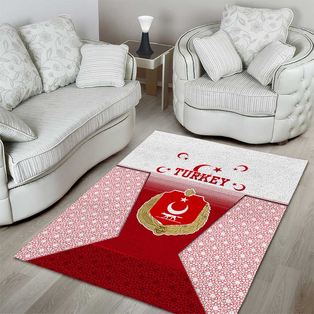Turkey National Emblem and Cartoon Turkey Bird Area Rug with Red and White Gradient Design