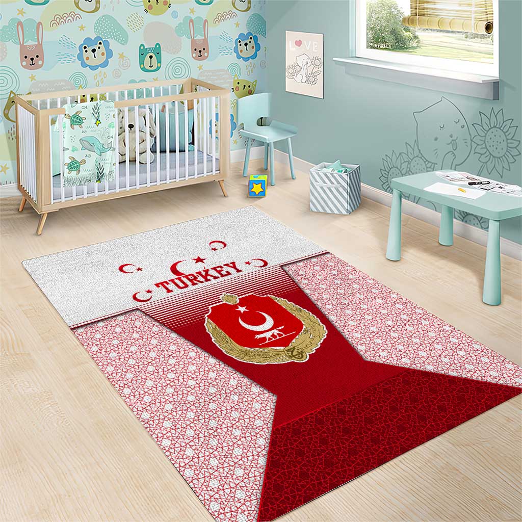 Turkey National Emblem and Cartoon Turkey Bird Area Rug with Red and White Gradient Design