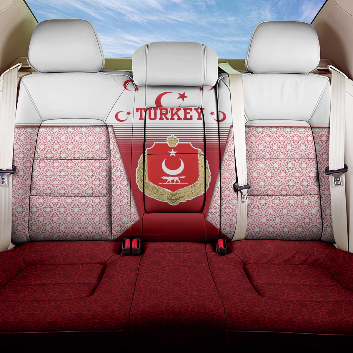 Turkey National Emblem and Cartoon Turkey Bird Back Car Seat Cover with Red and White Gradient Design