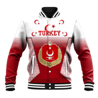 Turkey National Emblem and Cartoon Turkey Bird Baseball Jacket with Red and White Gradient Design